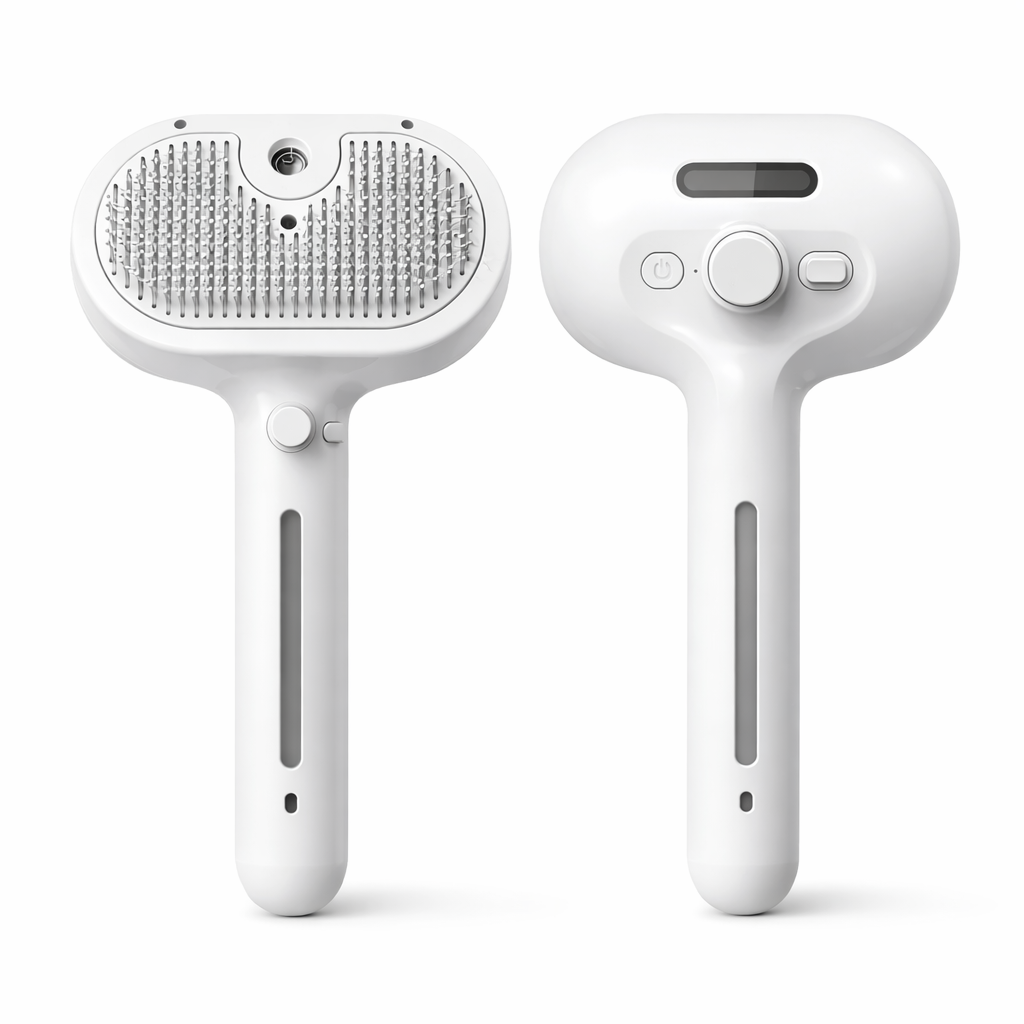 Self-Cleaning Pet Grooming Brush with Built-in Mist Spray