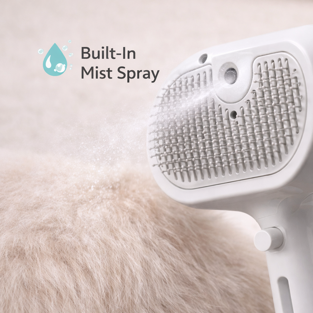 Self-Cleaning Pet Grooming Brush with Built-in Mist Spray