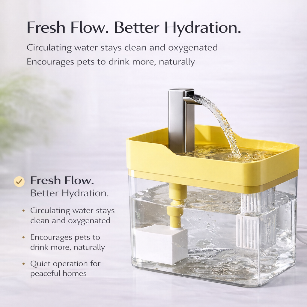 Yellow Automatic Pet Water Dispenser with Circulating Flow