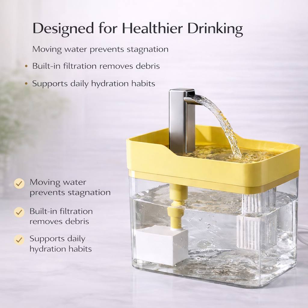 Yellow Automatic Pet Water Dispenser with Circulating Flow