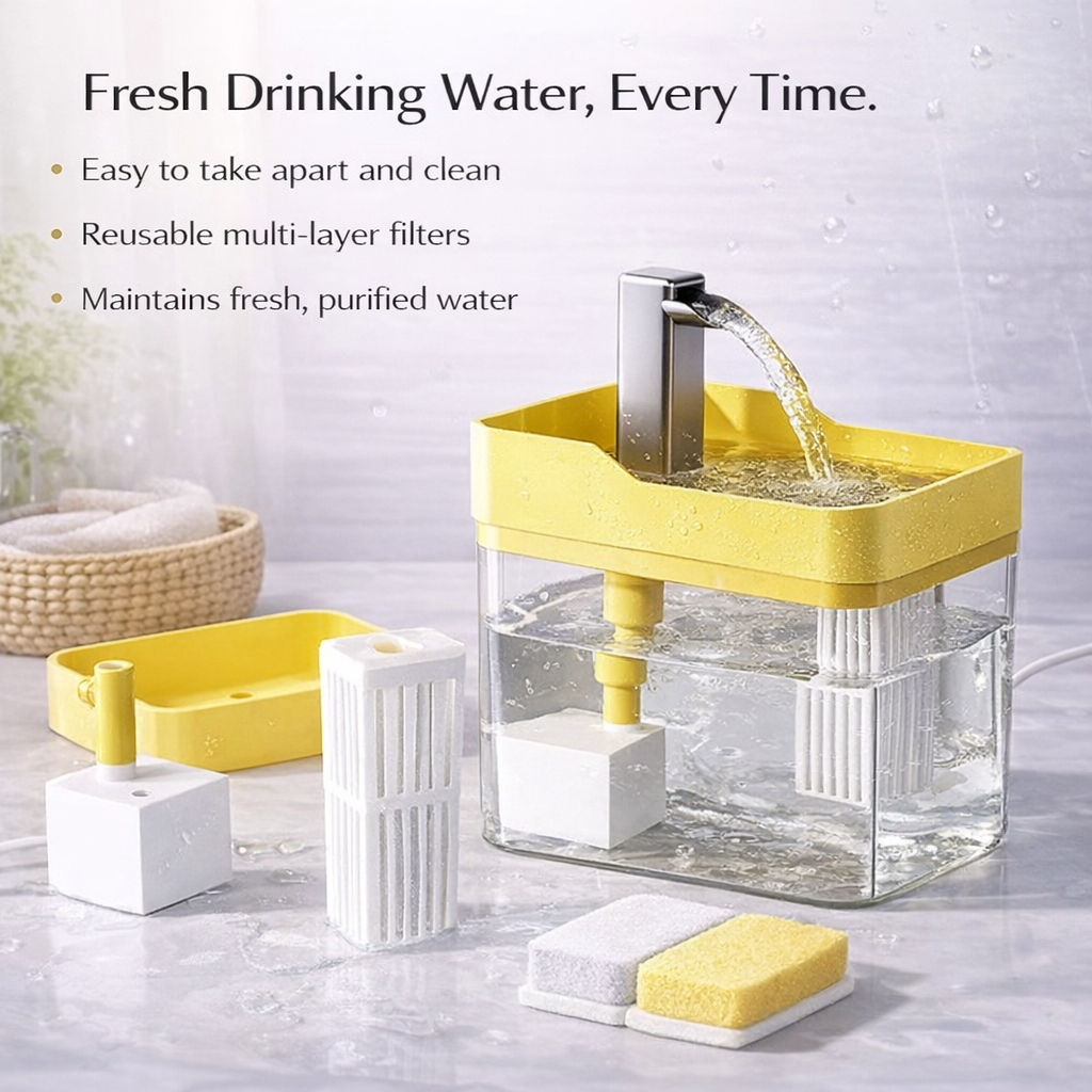 Yellow Automatic Pet Water Dispenser with Circulating Flow