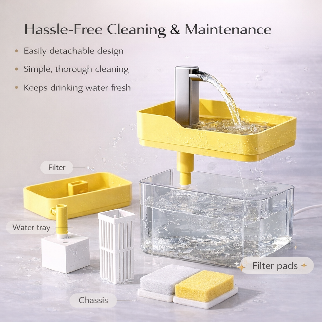 Yellow Automatic Pet Water Dispenser with Circulating Flow