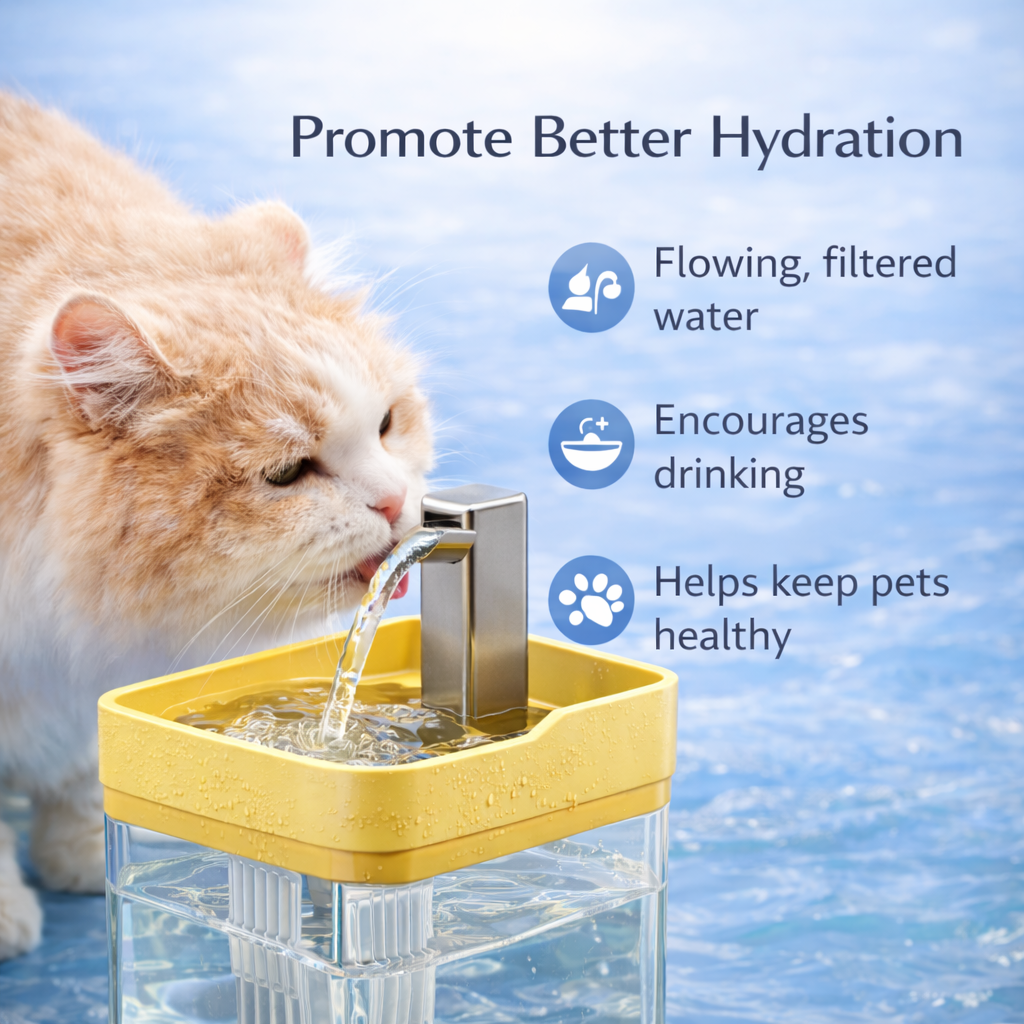 Yellow Automatic Pet Water Dispenser with Circulating Flow