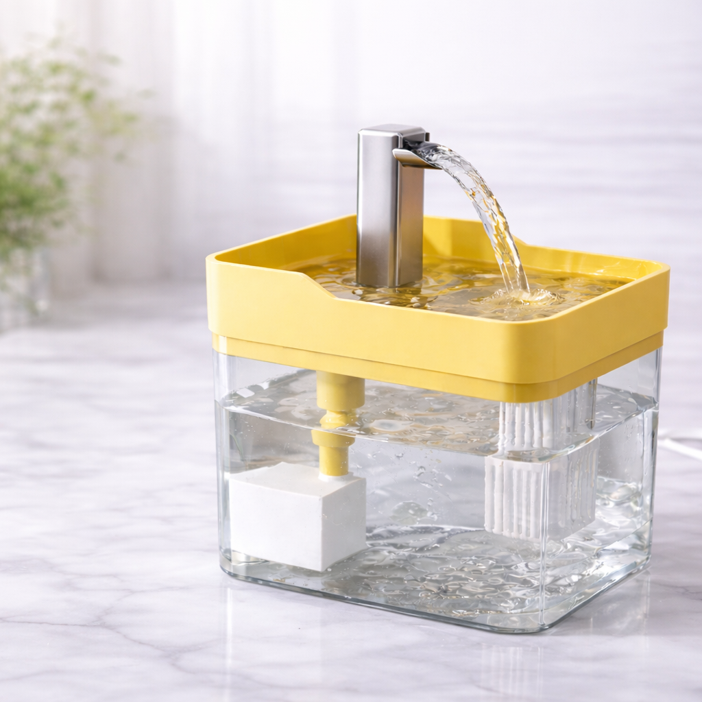 Yellow Automatic Pet Water Dispenser with Circulating Flow
