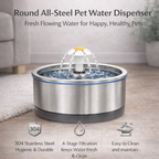 Silver Wing Round All-Steel Pet Water Dispenser (2.5L)