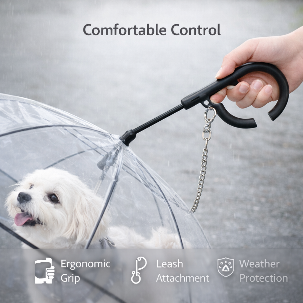 Transparent Pet Umbrella with Leash Attachment