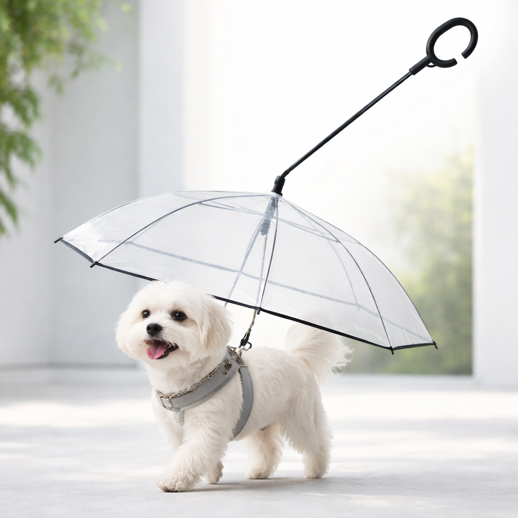 Transparent Pet Umbrella with Leash Attachment