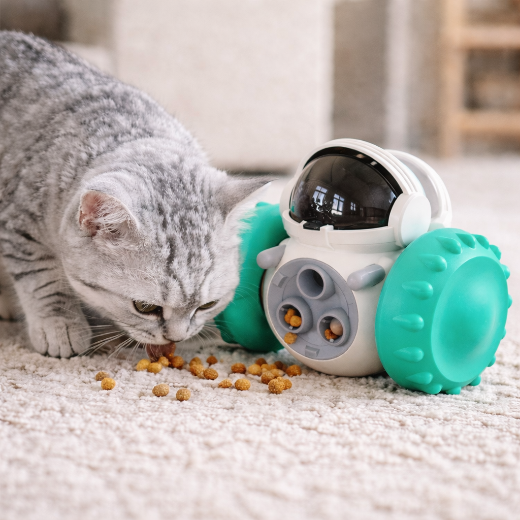 Interactive Rolling Slow Feeder Robot for Treats & Play