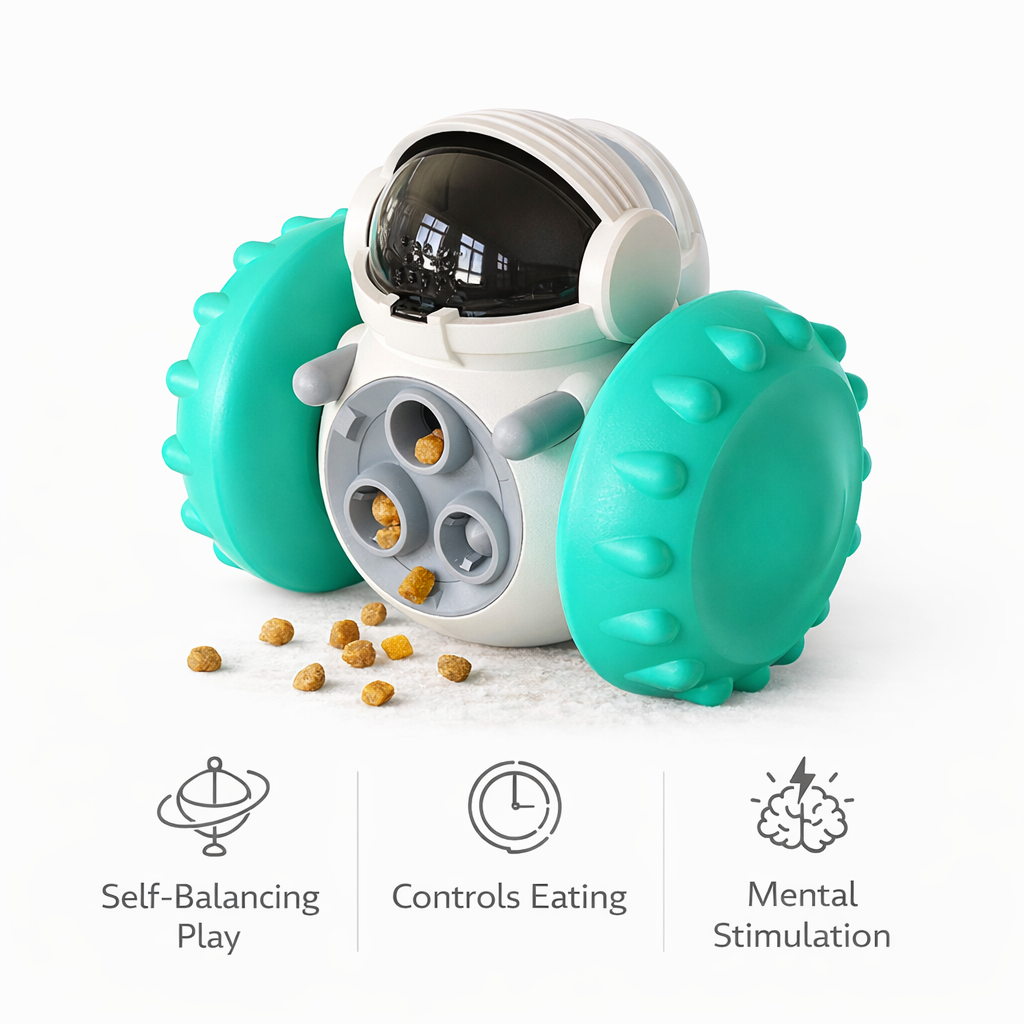 Interactive Rolling Slow Feeder Robot for Treats & Play