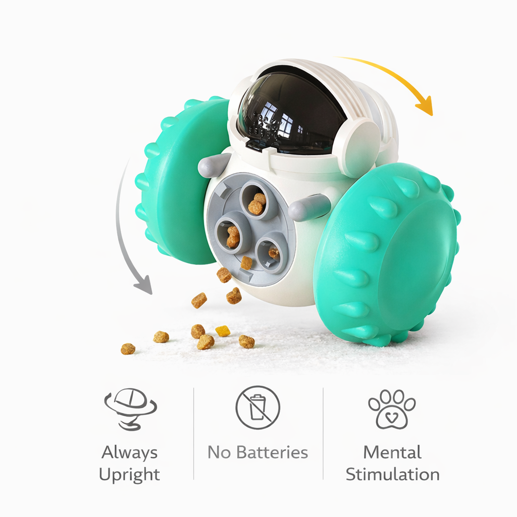 Interactive Rolling Slow Feeder Robot for Treats & Play