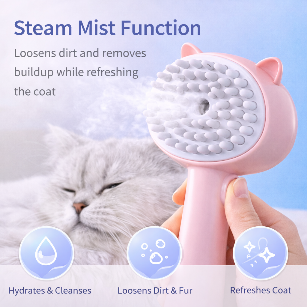 Rechargeable Mist Grooming Brush – Self-Cleaning Detangling Slicker for Pets