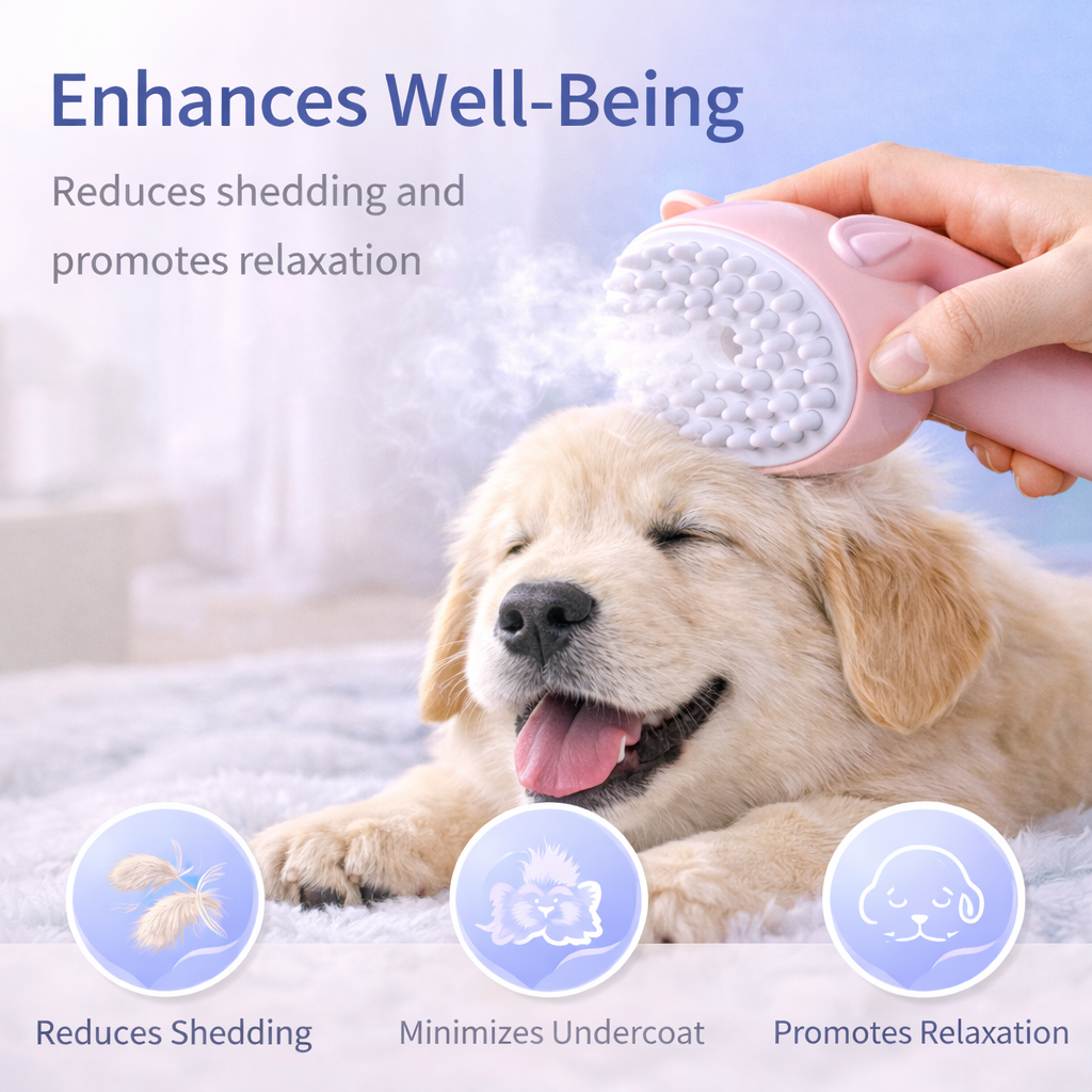 Rechargeable Mist Grooming Brush – Self-Cleaning Detangling Slicker for Pets