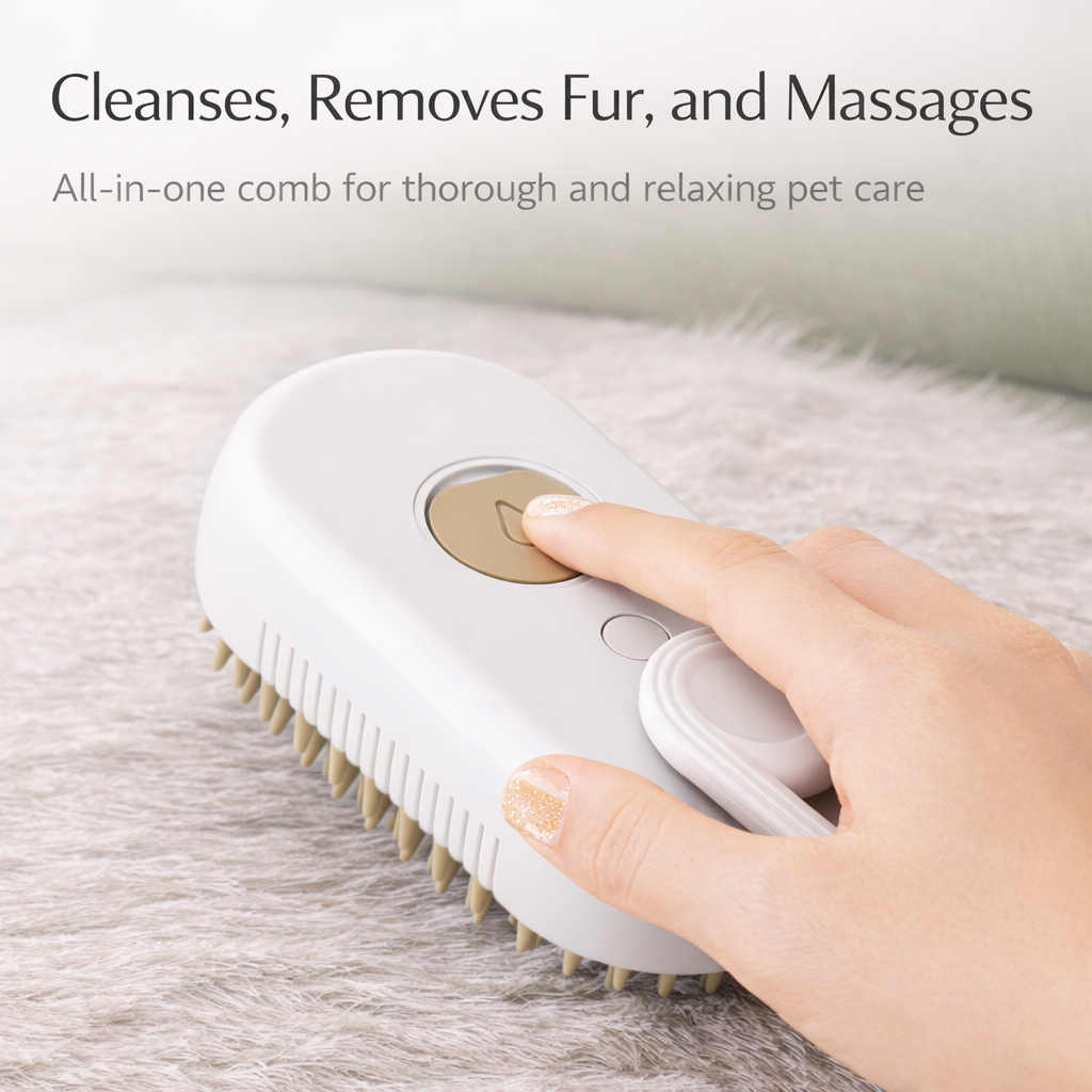 Rechargeable Steamy Pet Grooming Brush– 3-in-1 Fur Remover & Massager