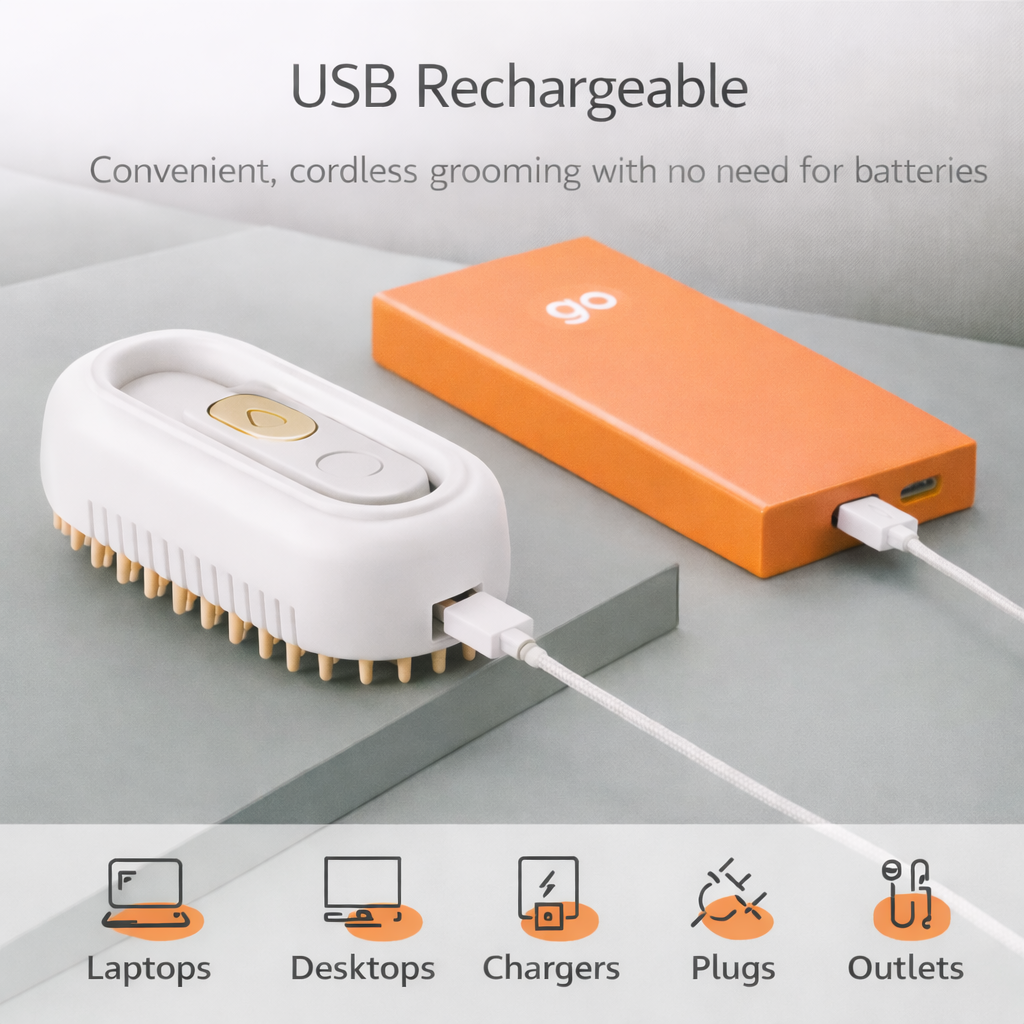 Rechargeable Steamy Pet Grooming Brush– 3-in-1 Fur Remover & Massager
