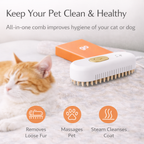 Rechargeable Steamy Pet Grooming Brush– 3-in-1 Fur Remover & Massager