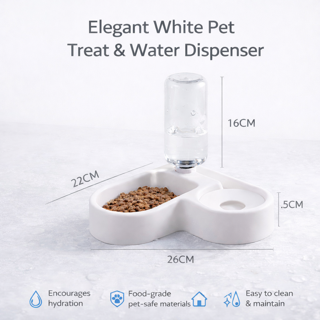 Elegant White Pet Treat & Water Dispenser