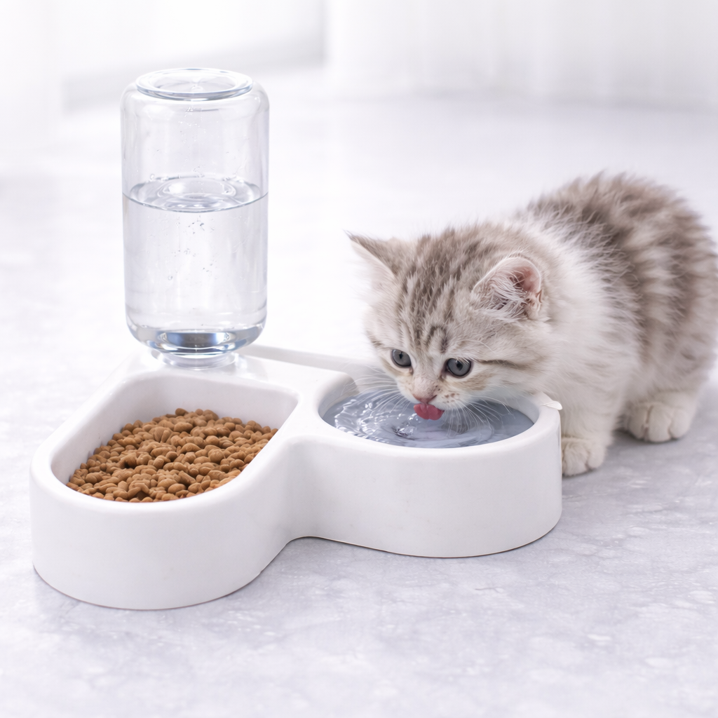 Elegant White Pet Treat & Water Dispenser