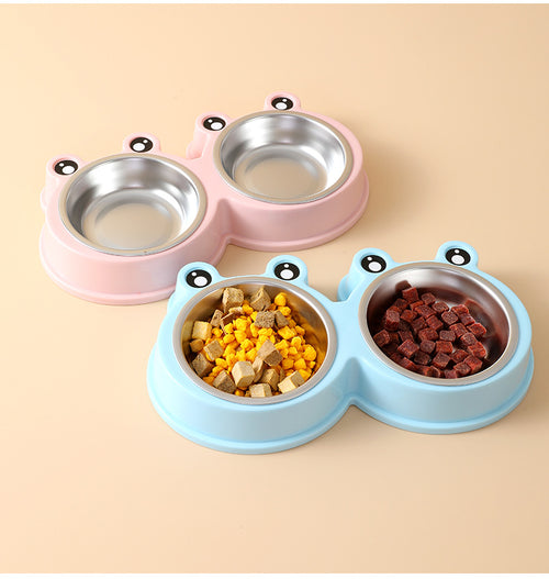 Double Stainless Steel Pet Bowl with Base