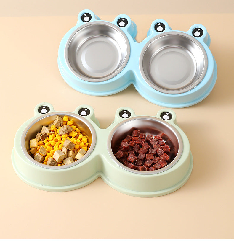 Double Stainless Steel Pet Bowl with Base