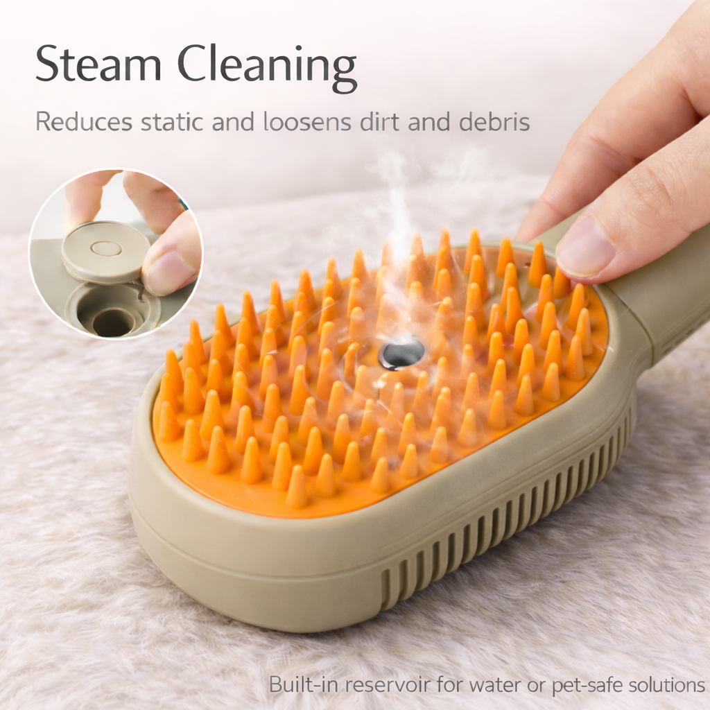 Rechargeable Steamy Pet Grooming Brush– 3-in-1 Fur Remover & Massager