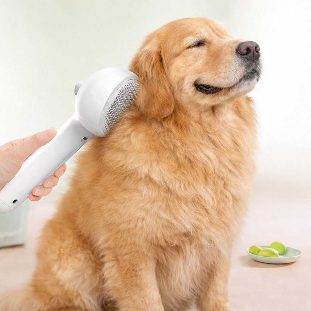 Self-Cleaning Pet Grooming Brush with Built-in Mist Spray